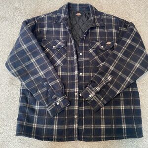 Dickies Men's Navy Plaid Shirt Jacket Lined Button Front Flannel Large Workwear